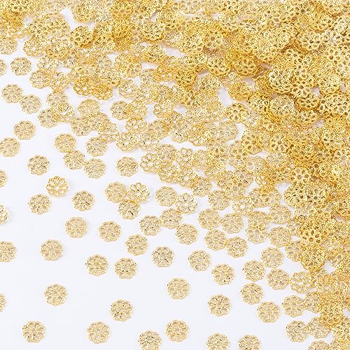 ANCIRS 1200pcs 7mm Spacer Beads Caps for Jewelry Making, Metal Flower Bead Caps for Bracelet Necklace- Gold - color: Gold