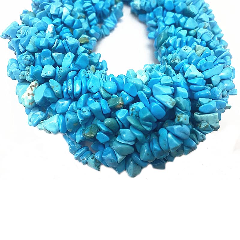 3-5mm Natural Blue Turquoise Gemstone Chips Loose Beads Semi Precious for Jewelry Making DIY Handmade Craft Supplies 1 Strand per Bag Approxi 32" - color: Blue Turquoise
