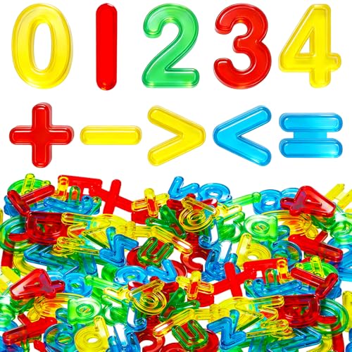 Bbiamsleep 45 Pcs Plastic Numbers and Symbols, Colorful Transparent Numbers Light Table Manipulatives for Sorting Counting Training Spelling - style: Numbers and Symbols