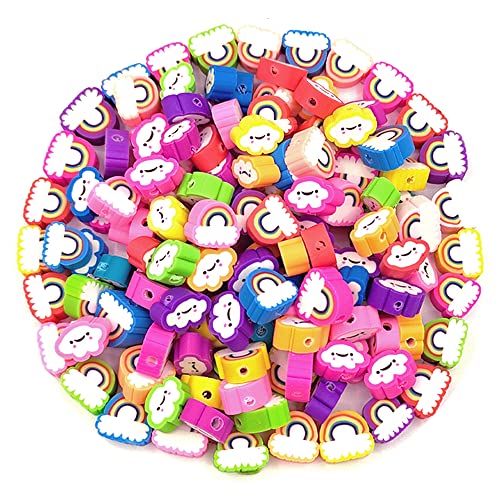 200pcs Rainbow Polymer Clay Beads, Mixed Clouds Charm Spacer Beads for DIY Bracelet Necklace Jewelry Making - color: Cloud