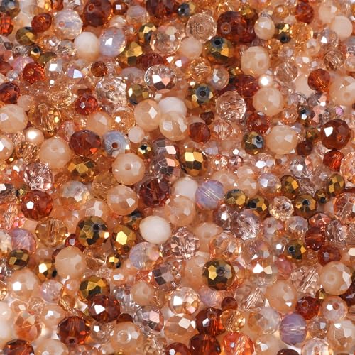 Songxi 1000pcs 4mm/6mm/8mm Brown Glass Beads for Jewelry Making, 10 Style 3 Size Crystal Beads for Bracelets Jewelry Making, Spacer Beads for Keychain Making Necklace Earring DIY Arts and Crafts - color: Brown, size: 4mm/6mm/8mm