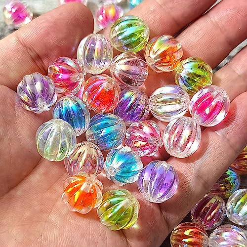 Mixed Lots Shiny AB Color Acrylic Pumpkin Bead DIY Beading Hairband Bracelets Necklace Craft Embelishment (Mixed Colors-Pumpkin) - color: Mixed Colors-Pumpkin