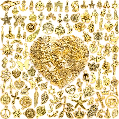 460 Pcs Charms for Jewelry Making, Wholesale Jewelry Making Charms Bulk, Assorted Mixed Tibetan Antique Gold Metal Pendants Charm for Bracelet and Necklace - color: Tibetan Antique Gold