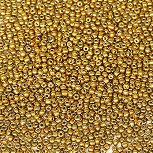 Size 6/0 Crafts Glass Seed Beads 4mm Gold Beads for Jewelry Making (Total About 100g About 1200pcs) - color: Gold