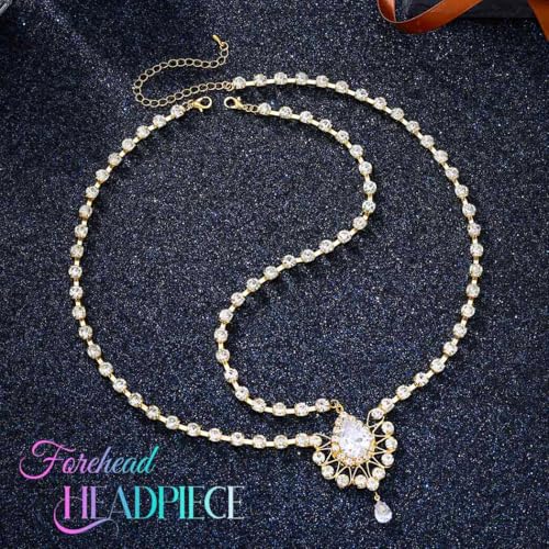 Catery Head Chain Jewelry Boho Gold Rhinetsone Headpiece Indian Accessories for Women - color: Gold