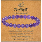 MAIBAOTA Healing Crystal Bracelet for Women Men, 8/4 mm Natural Stone Beaded Bracelets, Jewelry Birthday Gifts, Round Gemstones Stretch Bracelets - color: Purple-Amethyst, size: 8 mm