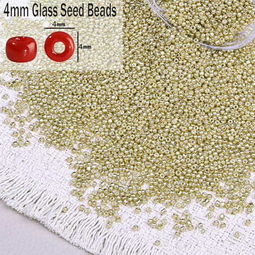 2000pcs Glass Seed Beads Bulk, 4mm 6/0 Mini Pony Spacer Small Individual Color Seed Beads for DIY Bracelet Necklaces Wrist Jewelry Making, Bright Gold - color: Bright Gold