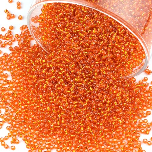 10100 Pcs Size 11/0 Glass Seed Beads, 2 mm Deep Orange Small Mini Spacer Loose Pony Beads for Jewelry Making and DIY Crafts - color: Deep Orange, size: Small