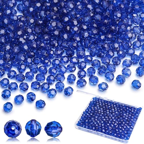 BONNY BOXX 1000pcs 6mm Acrylic Faceted Round Crystal Beads Transparent Sapphire Loose Spacer Craft Beads for DIY Bracelet Necklace Earring Keychain Jewelry Making Bags Decoration - color: Round-Sapphire, size: 6MM