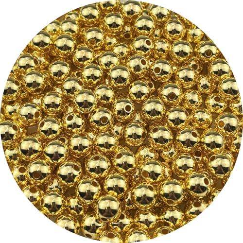 200pcs Gold Plated Round Beads for Craft 10mm Smooth Round Ball Spacer Beads for Jewelry Making DIY Necklaces Bracelets Earrings Decoration - color: Gold, size: 10mm