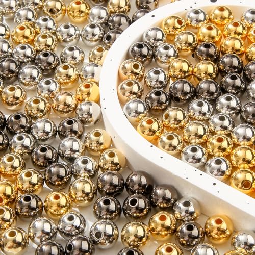 10mm Acrylic Beads 400pcs Golden&Silver&Grey Bead Round Bubble Beads for DIY Craft Jewelry Necklace Making (Golden&Silver&Grey) - color: golden&silver&grey