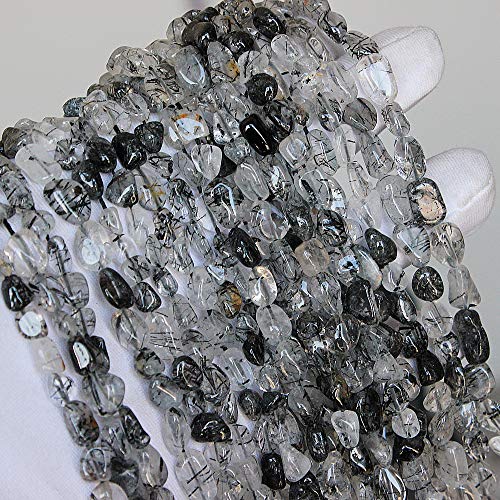 MJDCB Natural Irregular Shape Stone Beads 6-8mm Black Quartzrutilated Gemstone Energy Crystal for Jewelry Making Bracelet Necklace - color: Black Quartzrutilated