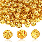 TOAOB 100pcs 10mm Gold Plated Filigree Hollow Ball Beads Round Metal Loose Spacer Beads for DIY Crafts Bracelets Necklaces Earrings Jewelry Making - color: Gold, size: 10mm