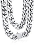 Bandmax Mens Stainless Steel Chain Necklaces 5MM/7MM/9MM/12MM Chunky Miami Cuban Link Chain Necklace Silver/Gold Plated/Black Chains for Men 18"-30" - color: 10 12MM-Silver Tone, size: 22 Inch (56cm, Pop Choice)