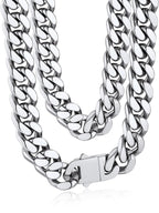 Bandmax Mens Stainless Steel Chain Necklaces 5MM/7MM/9MM/12MM Chunky Miami Cuban Link Chain Necklace Silver/Gold Plated/Black Chains for Men 18"-30" - color: 10 12MM-Silver Tone, size: 18 Inch (46cm, Choker Style)