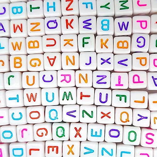 300 Pieces 10x10mm Big Large Cube Acrylic Alphabet Letter Beads A-Z Mixed Plastic Shape Loose Beads for Jewelry Making Bracelets Necklaces Key Chains (Colorful) - color: Colorful