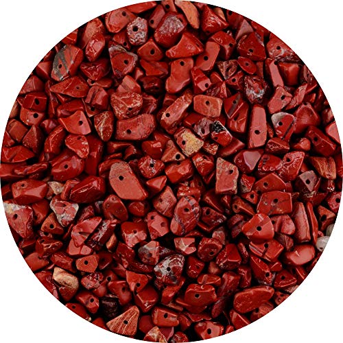 Natural Chip Stone Beads Red Jasper 5-8mm About 400 Pieces Irregular Gemstones Healing Crystal Loose Rocks Bead Hole Drilled DIY for Bracelet Jewelry Making Crafting (5-8mm, Red Jasper) - color: Red Jasper