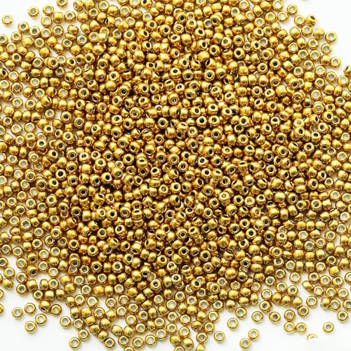 Bulk 2mm Golden Seed Beads for Jewelry Making 200 Grams About 18880pcs,12/0 Glass Craft Beads for Making Earrings, Bracelets, Pendants, Waist Jewelry, DIY Handmade Seed Beads (Golden) - color: Golden, size: 2mm