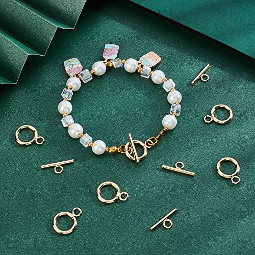 Beebeecraft 15 Sets 18K Gold Plated Toggle Jewelry Clasps Connectors Round Ring Toggle T Bar Clasps Sets for Necklace Bracelet Earring Making, 18x13mm - color: #1 15 sets