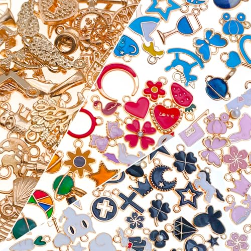 WOCRAFT 150pcs Enamel Bracelet Charms for Jewelry Making DIY Necklace Bracelet Keychain Crafting Charms Kit Craft Supplies (HK449)