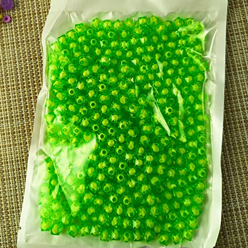 400pcs Faceted Square Transparent 8mm Green Glass-like Resin/Plastic Cube Beads with White Ball Inside for Jewelry Making - color: Green