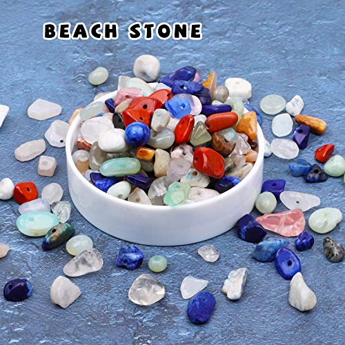 500 pcs Natural Chip Stone Beads, Beach Stone 5-8 mm Irregular Gemstones Healing Crystal Loose Rocks Bead Hole Drilled for Jewelry Making Bracelet - color: Beach Stone