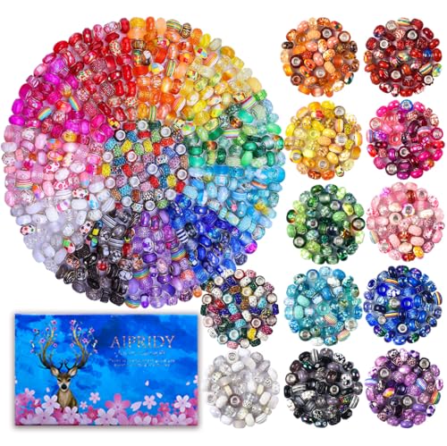 Aipridy Assortment European Large Hole Beads Spacer Beads Rhinestone Craft Beads for DIY Charms Bracelet Jewelry Making (Rainbow) - color: Rainbow