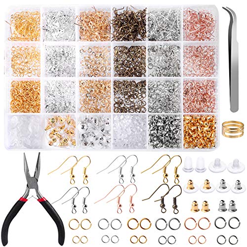 Hypoallergenic Earrings Hooks Hicdaw 2500Pcs Earrings Making Kit Earring Hooks with Jump Rings Earring Backs Pliers Tweezers Jump Ring Opener for DIY Jewelry Making