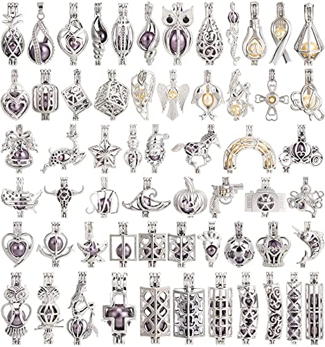 Mixed Pearl Cage Locket Pendants Set, Essential Oil Diffuser DIY Necklace Bracelet Jewelry Making Craft, Bulk Beads Aromatherapy Diffuser Charms Gifts for Women Girls - color: Random 20pcs Dull Silver