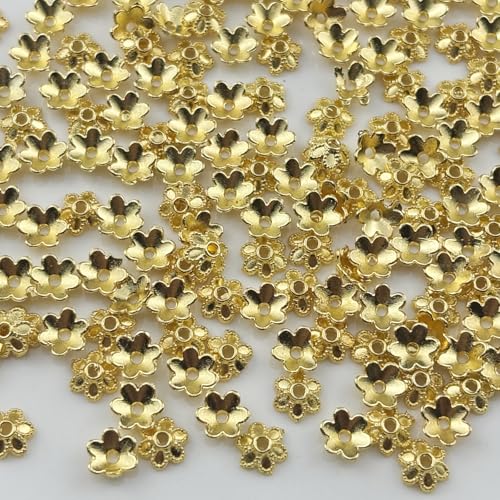 500pcs 6mm Flower Spacer Beads Caps Metal Flower Bead Caps Accessories for Bracelet Necklace Earrings Lanyard Jewelry Making Supplies(Gold) - color: Gold, size: 6mm