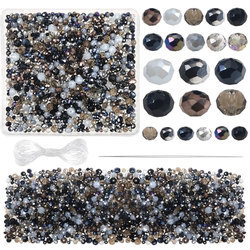 TOAOB 1000pcs Briolette Crystals Glass Beads 4mm 6mm 8mm Rondelle Faceted Spacer Beads Black Loose Beads for Bracelets Necklace Earrings Jewelry Making - color: Black