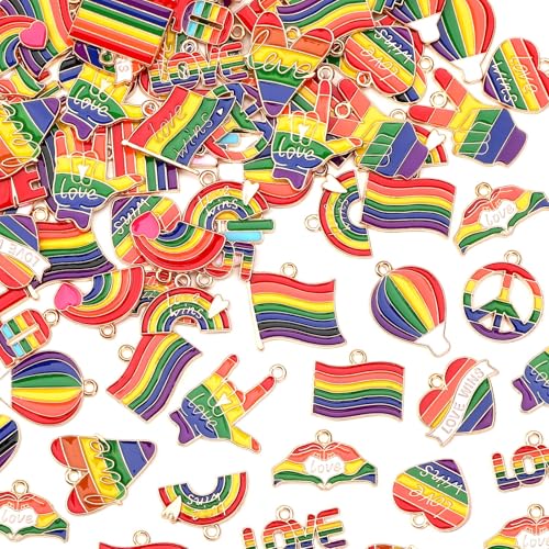 MARFOREVER 120PCS Rainbow Charms for Jewelry Making, Gay Pride Charms LGBT Colorful Enamel Charm Pendants for DIY Bracelet Necklace Earrings Making Supplies - style: LGBT
