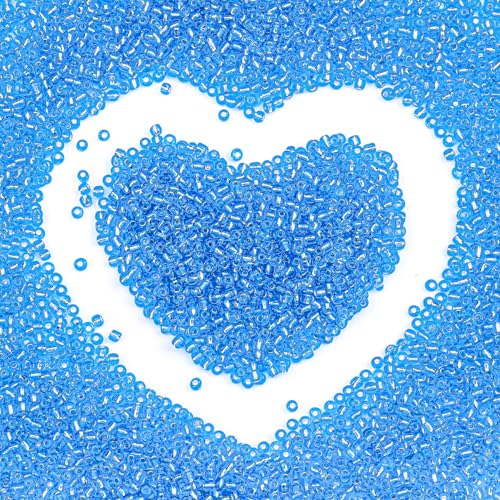 8/0 Glass Seed Beads Bulk, Blue with Silver 3mm Tiny Round Craft Seed Bead, Small Mini Pony Beads for Jewelry Making Bracelet Necklace Wrist Beading Weaving Supplies, 2500pcs - color: Blue with Silver