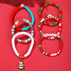 2024 Christmas Rainbow Beads Bracelet Set Colorful Santa Claus Snow Christmas Tree Pendant Bracelet Handmade Polymer Clay Disc Beaded Stackable Stretch Bracelet for Women Xmas Party Jewelry Gift