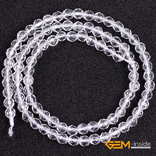 GEM-Inside Natural 4mm Clear White Quartz Gemstone Loose Beads Round Faceted AAA Grade Crystal Energy Stone Power for Jewelry Making 15" - color: Aaa Clear White Quartz, size: 4mm