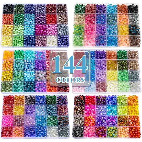 XSEINO About 7200PCS 6mm Glass Beads Bracelet Making Kit,144 Assorted Designs Special Color Series Crystal Floral Pearl Crack Ink Dual Colorful Beads for Bracelet and DIY Crafts and Jewelry Making - color: All 6 Series