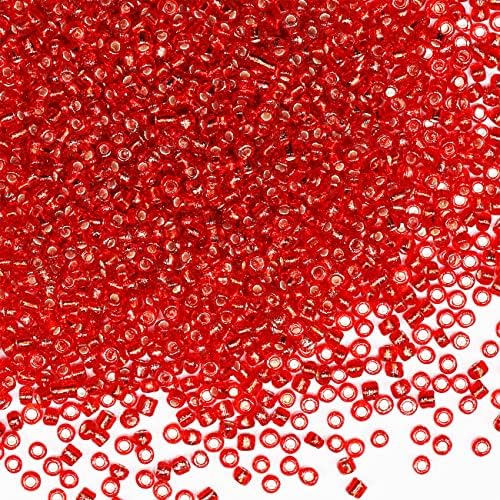 Seed Beads Red 200 Grams About 6500pcs, 3mm 8/0 Glass Craft for Making Earrings, Bracelets, Pendants, Waist Jewelry,DIY Handmade Seed Beads（Red Silver Lined ） - color: Red Silver Lined, size: 3mm