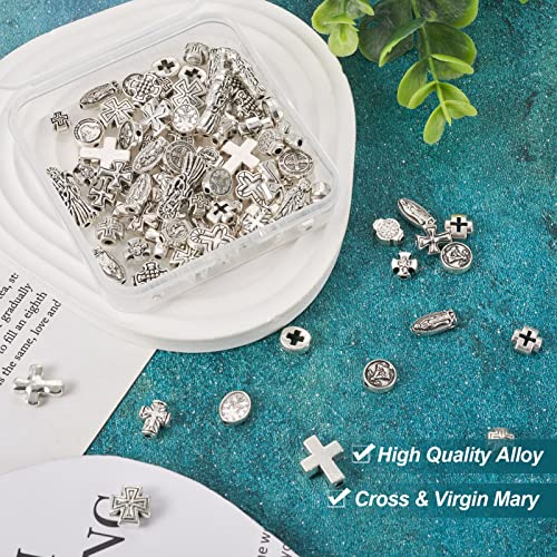 Craftdady 88Pcs Tibetan Cross Beads Antique Silver Alloy Crucifix Spacer Beads Western Charms Virgin Mary Charms for Crafts Mexican Bracelets Jewelry Making - color: Antique Silver-22 Styles