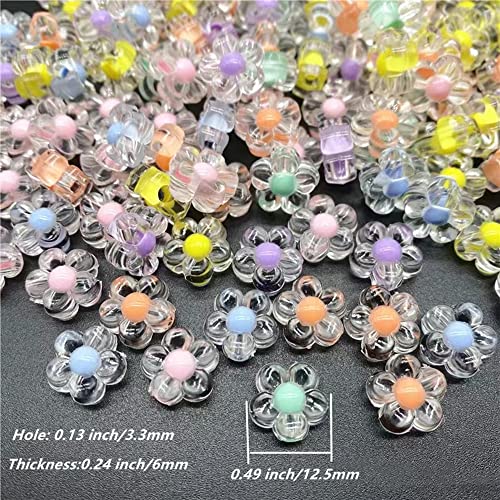200pcs 12mm Flower Acrylic Beads Mix Candy Colors Flower Plastic Pastel Beads for DIY Crafts Braids Bracelet Earring Jewelry Making