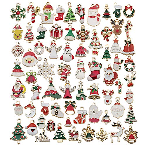 70 Pcs Gold Enamel Christmas Charms for DIY Jewelry Making Necklace Bracelet Earring DIY Christmas Clothes Sewing Bags Decoration Charms (M514) - color: M514-70pcs