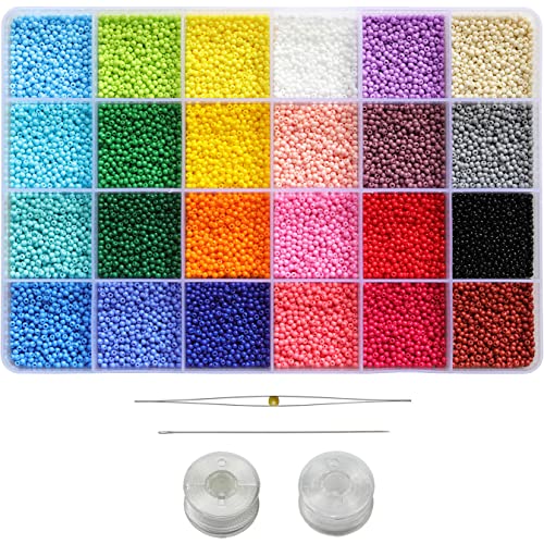 2mm Size Almost Uniform Seed Beads about 20000pcs 12/0 Small Glass Seed Beads for Jewelry Making (About 850pcs/Color, 24 Colors) - color: Matt Opaque - 24 Colors Mixed