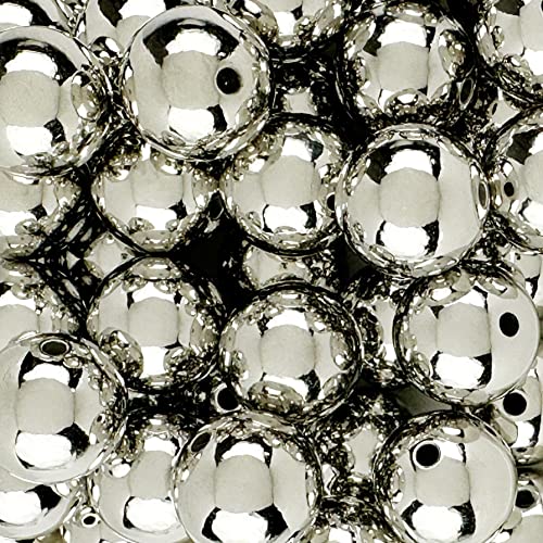 50 Round Silver Acrylic Beads 20mm Diameter with 2.6mm Hole - color: Silver, size: 20mm