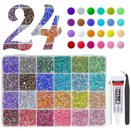 qiipii 12600Pcs 24 Color 4mm Crystal Resin Rhinestones w B7000 Jewelry Glue for Bedazzling Crafting Flatback SS16 Colorful Rainbow Stones Gems Diamonds Crystals for Nails Face Makeup Tumblers Crafts - color: Crystal Rhinestones, size: 4mm