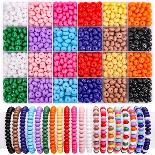 BONNY BOXX 1200PCs Acrylic Rondelle Beads Set, 4 * 8mm Colorful Flat Round Abacus Disc Spacer Beads, 12 Assorted Colors for DIY Jewelry Making, Bracelets, Necklaces, Earrings, Crafts Supplies - color: Acrylic Rondelle Beads Set - 4x8MM