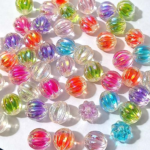 Mixed Lots Shiny AB Color Acrylic Pumpkin Bead DIY Beading Hairband Bracelets Necklace Craft Embelishment (Mixed Colors-Pumpkin) - color: Mixed Colors-Pumpkin