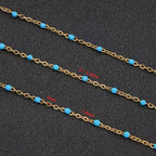 UMAOKANG 10 Meters Light Blue Enamel Bead Chains for Jewelry Making Gold Plated Stainless Steel Chain Bulk on Spool - color: Light Blue Bead-Gold