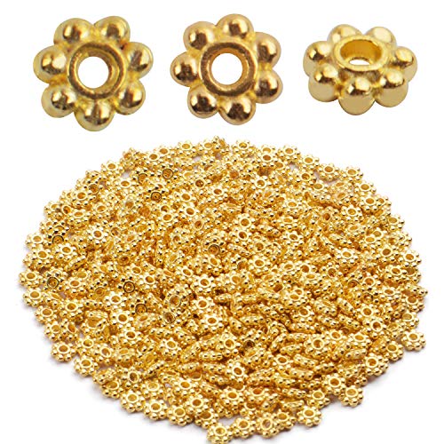 BronaGrand 500pcs Metal Daisy Spacer Beads 4mm for DIY Jewelry Making (Gold) - color: Gold
