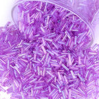 4000 Pcs Iridescent Light Purple Glass Bugle Beads, 2 x 7 mm Embroidery Beads, Small Long Tube Seed Beads for Embroidery Craft Jewelry Making - color: Iridescent Light Purple