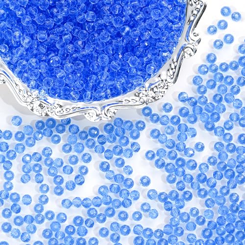 1000PCS 4mm Round Crystal Glass Beads Faceted Spacer Beads Bulk for Jewelry Making Bracelets Necklace Earring Pendants Craft (Blue) - color: Blue, size: 4mm