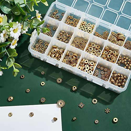PH PandaHall 540pcs Antique Golden Spacer Beads, 18 Styles Tibetan Alloy Jewelry Beads Metal Spacers Charms for Bracelet Necklace Jewelry Making Supplies - color: 18 Styles Antique Golden - 540pcs